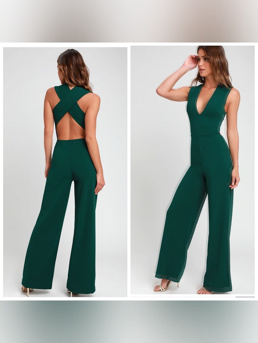 Lulus Thinking Out Loud Hunter Green Backless Jumpsuit New Size S